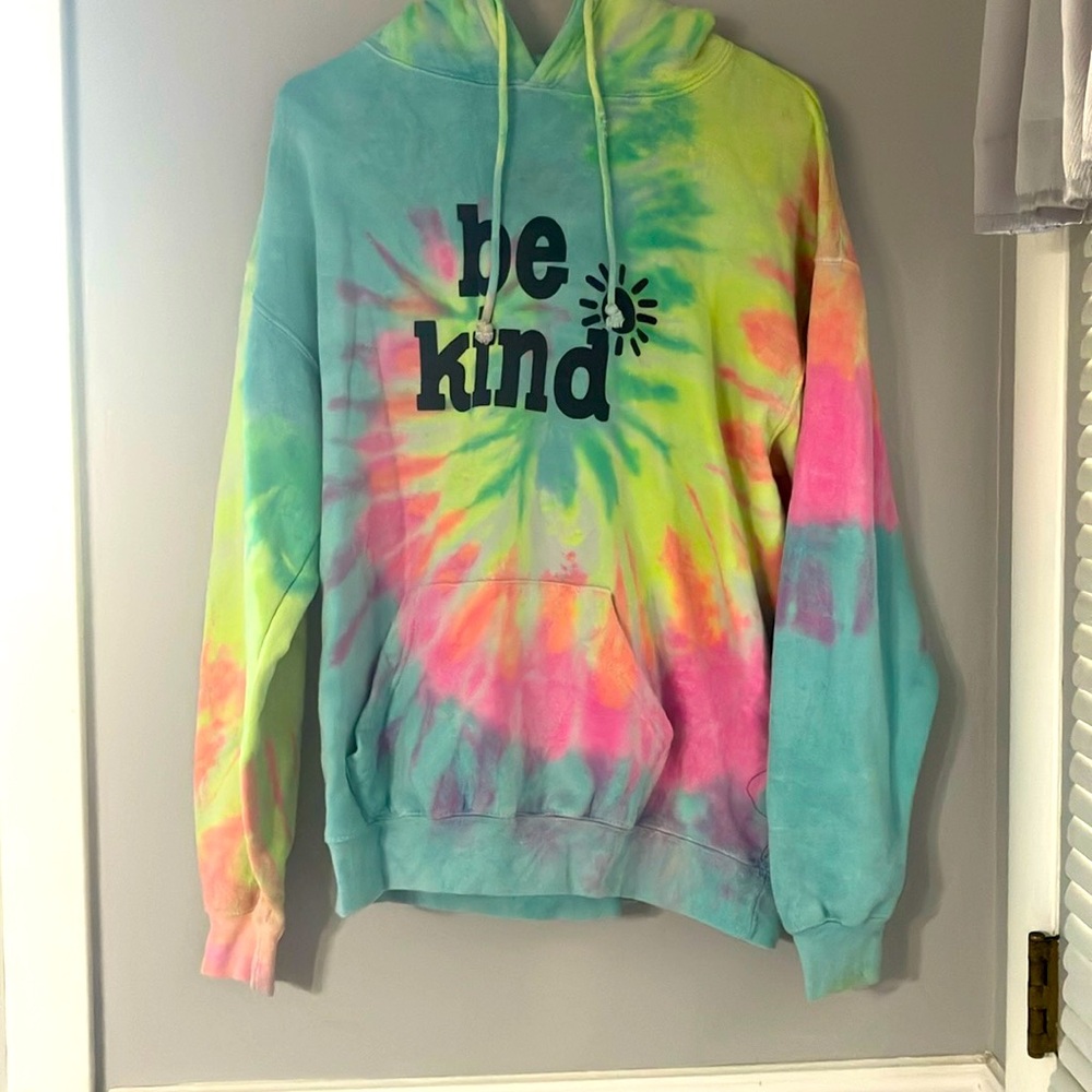 Dreamsicle Women's Tie Dye "Be Kind" Hoodie Sweatshirt L